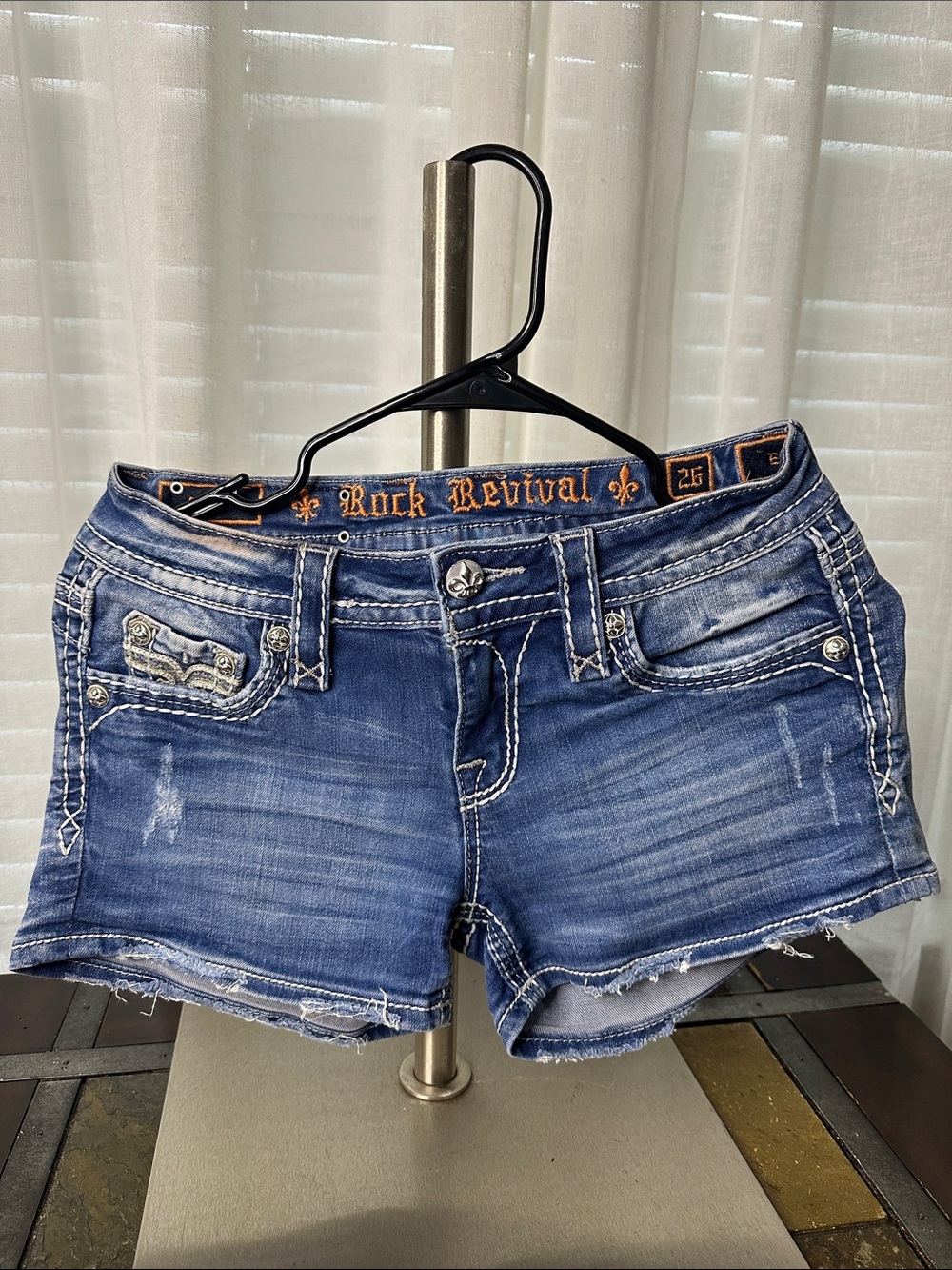 Rock Revival Distressed Dark Blue Denim Cutoff Shorts
